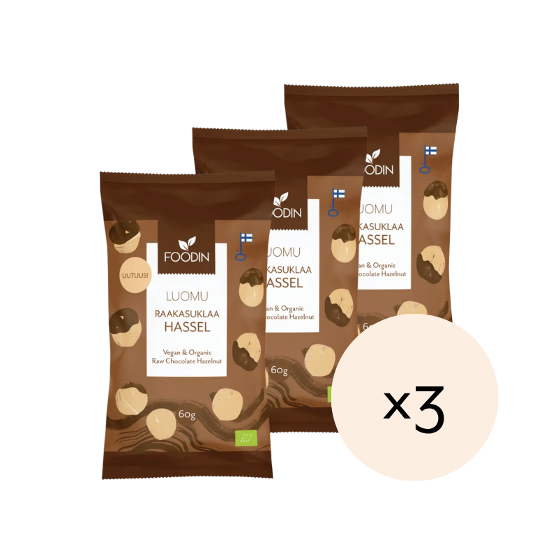 Raakasuklaahasselpähkinä, luomu 60g x 3 kpl