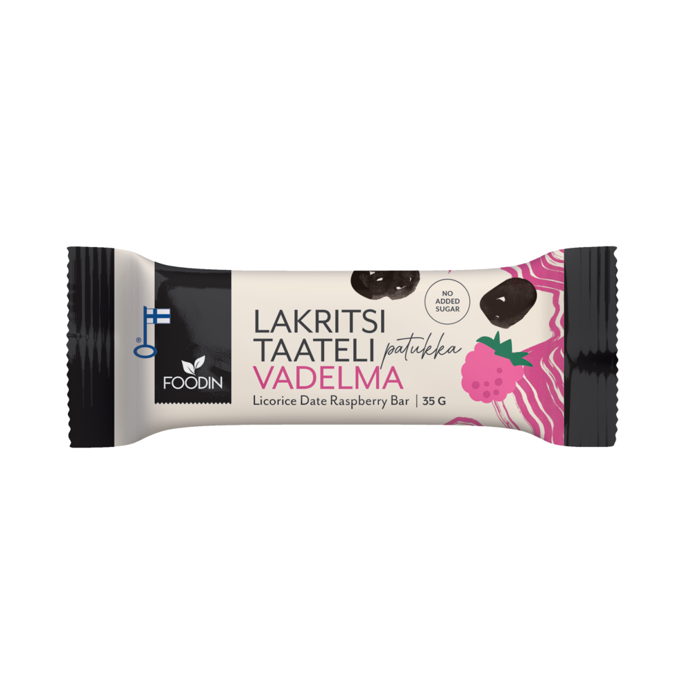 Lakritsitaatelipatukka Vadelma 35g – pehmeä lakritsi- ja vadelmapatukka